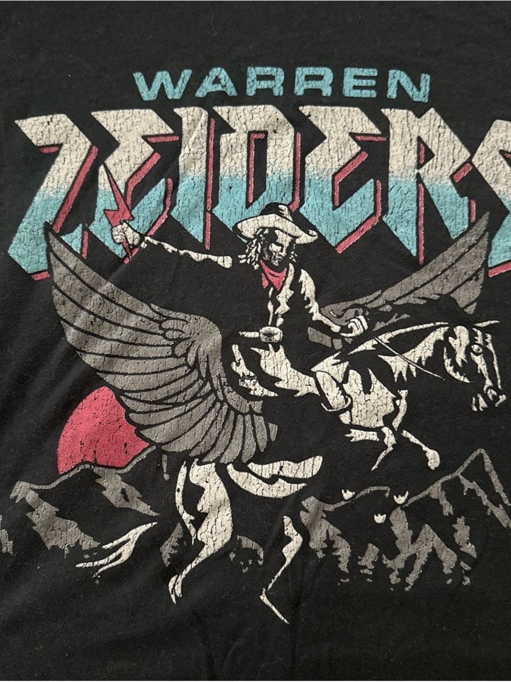 Warren Zeiders Black Tee with Teal & Pink/red Graphic